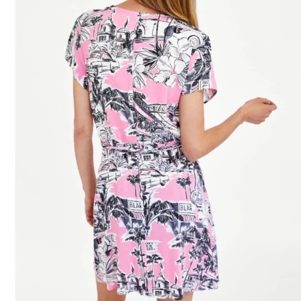 Zara Pink and Gray Wrap Sundress with Flutter Sleeves - Picture 3 of 6